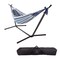 Double Brazilian Hammock With Stand Steel Frame Woven Cotton 2-Person Blue Teal